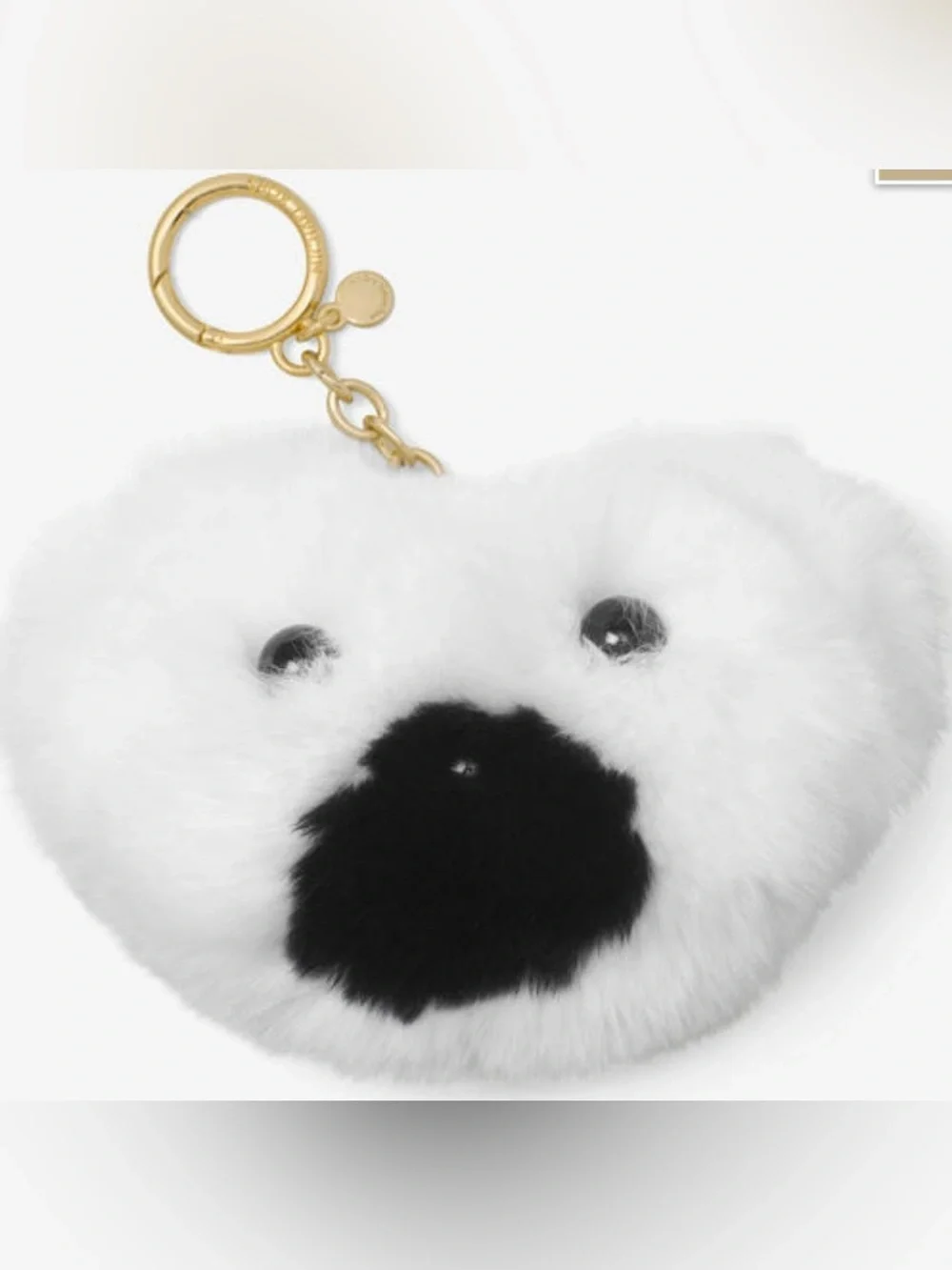 Michael Kors NWT White Plush Bear Face Keychain BAG CHARM with Black Nose